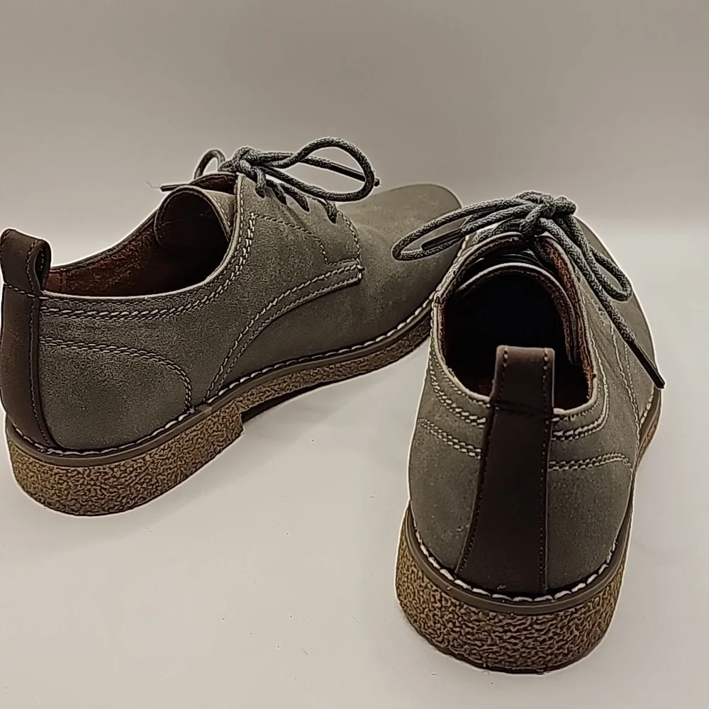Deer Stags Zander Plain Toe Oxford Grey Faux Leather boys size 2